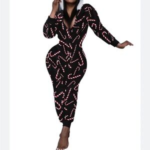 AI'MOURI One Piece Hooded Sleepwear Sexy Printed Christmas Pajamas Sz XL Women